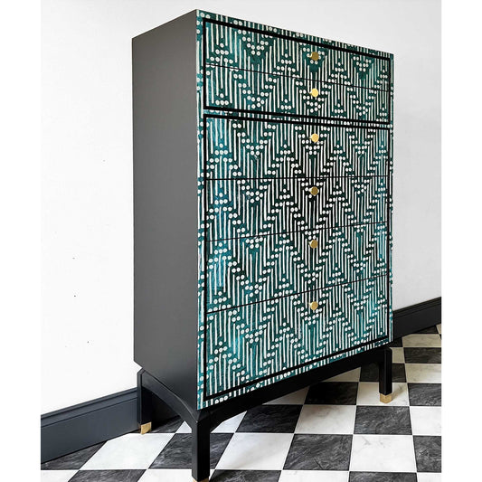 Bespoke G-Plan geometric tall boy chest of drawers
