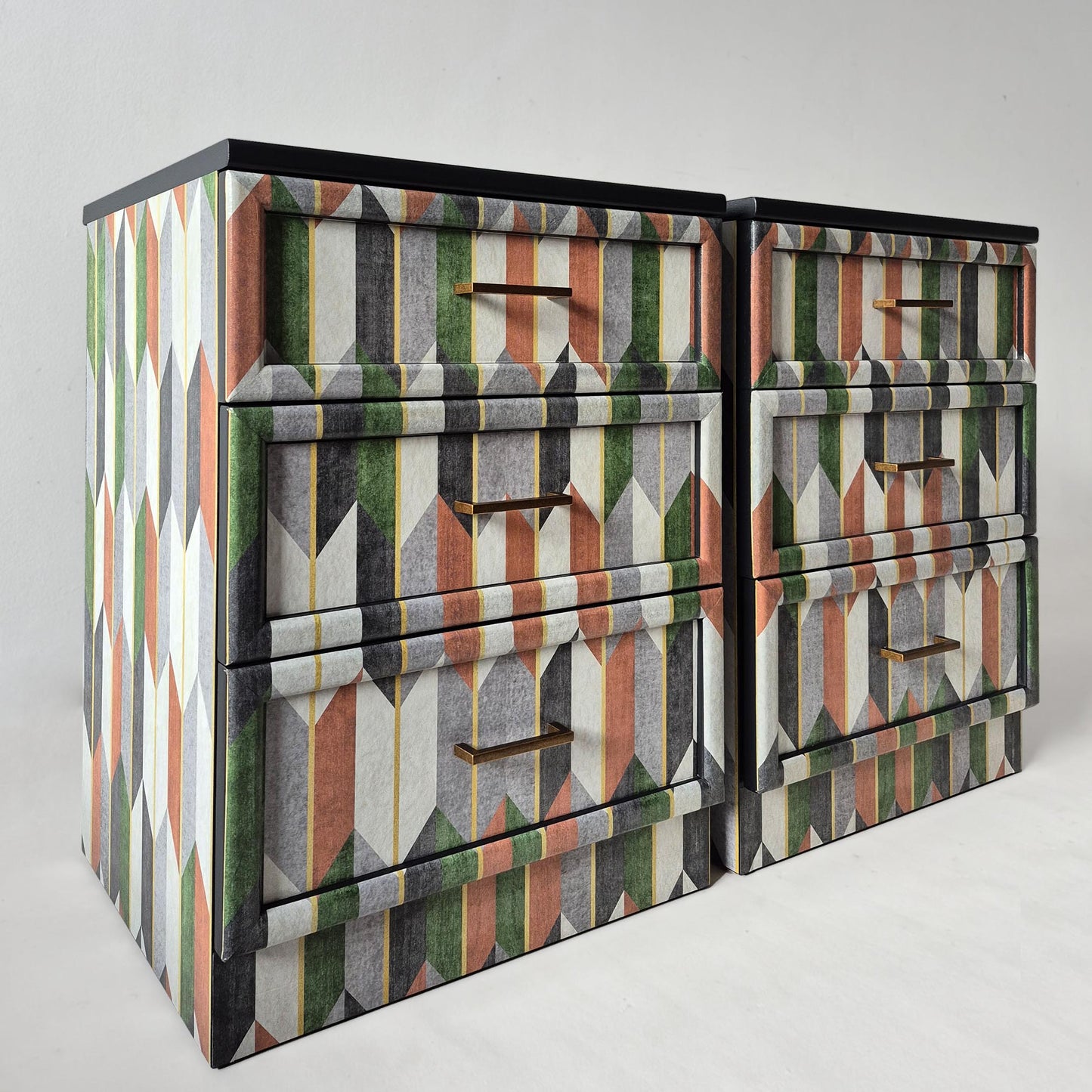 Vintage Bedside drawers with Chevron pattern