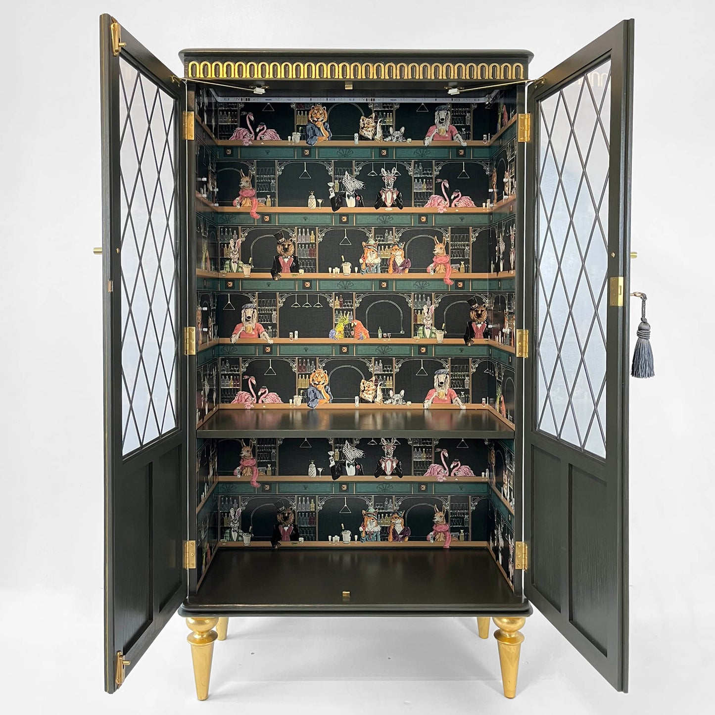 Bespoke vintage drinks cabinet with retro animals