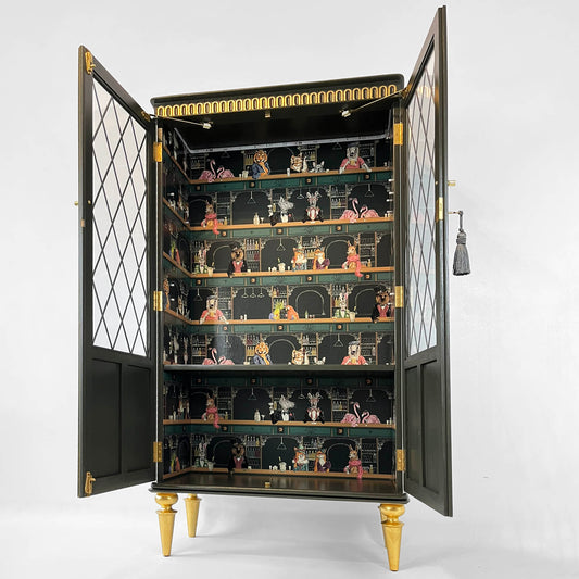 Bespoke vintage drinks cabinet with retro animals