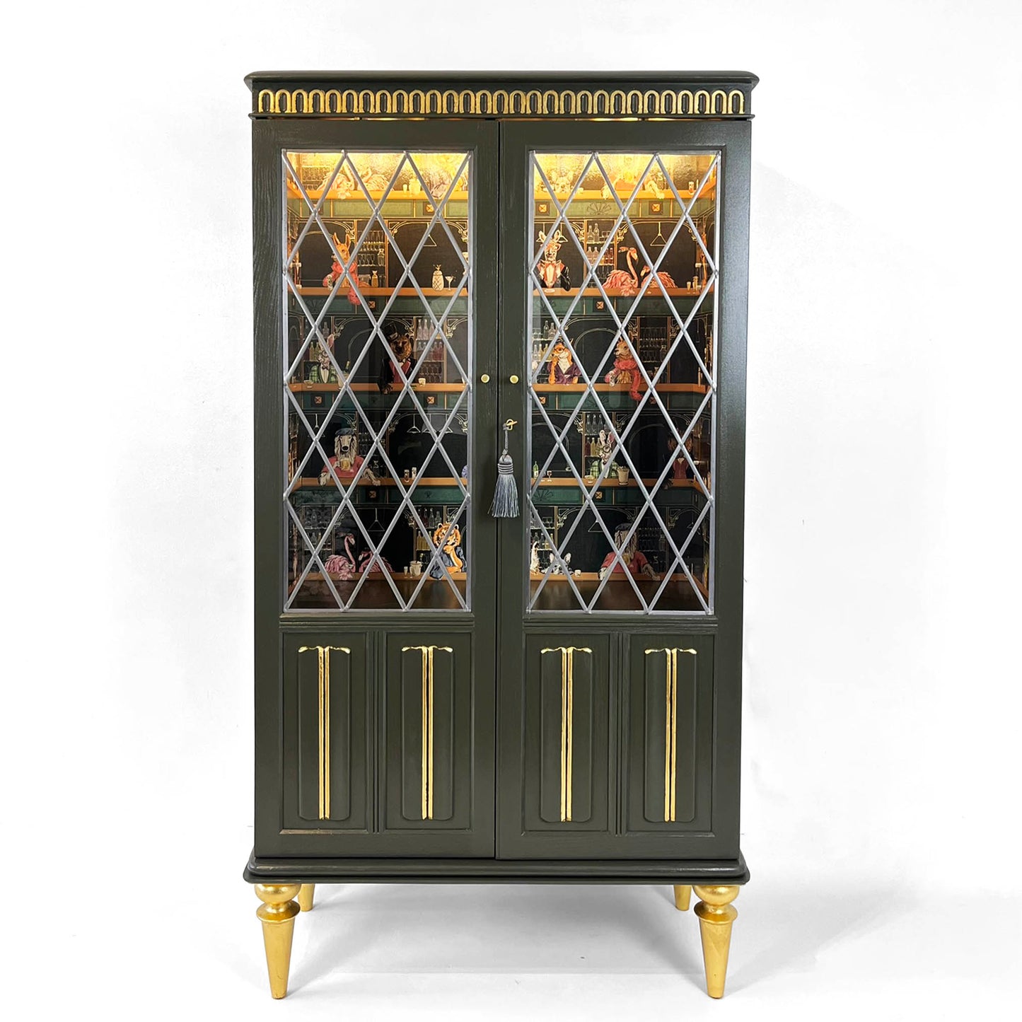Bespoke vintage drinks cabinet with retro animals
