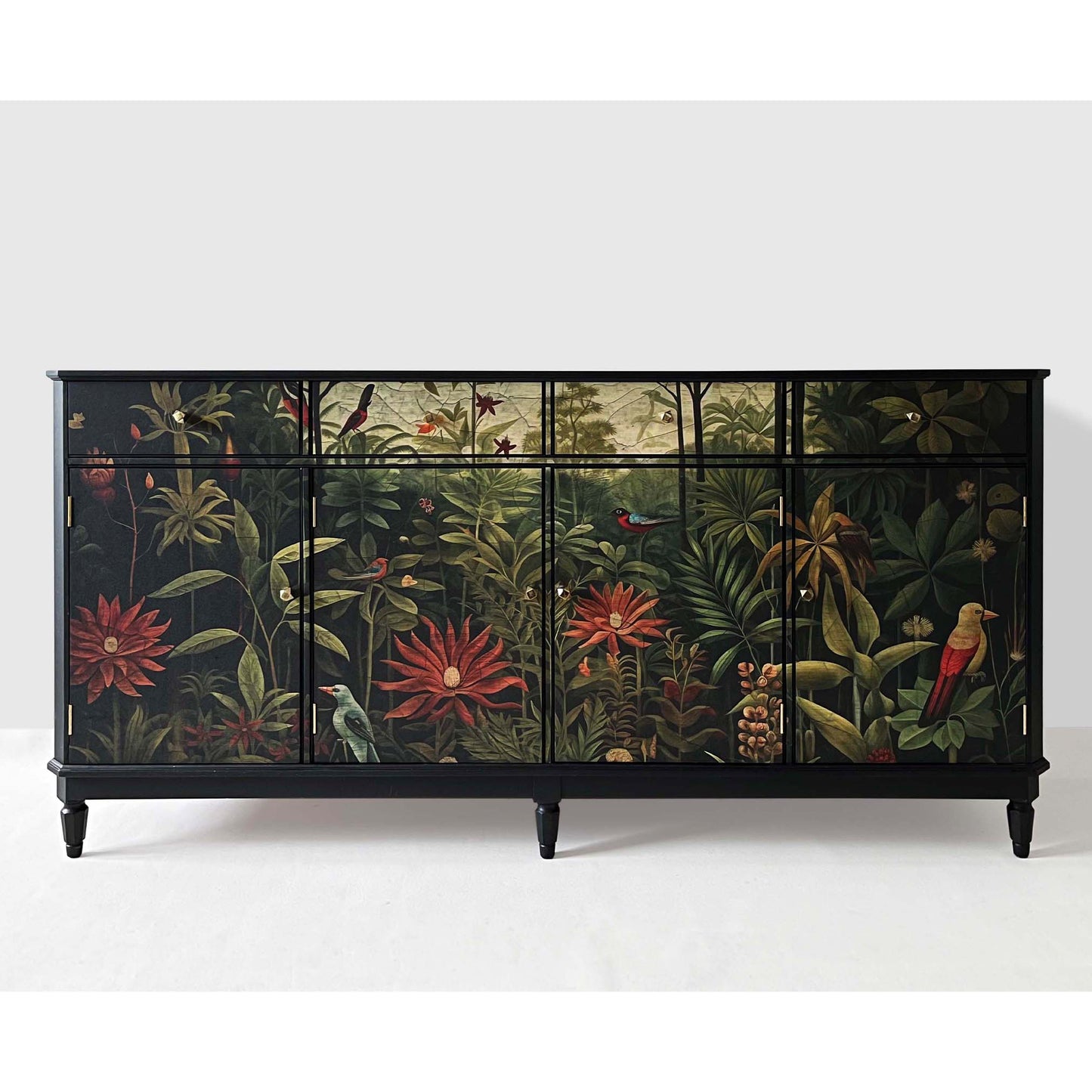 Antique black painted sideboard with opulent Jungle design