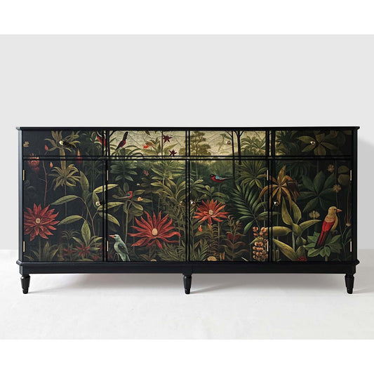 Antique black painted sideboard with opulent Jungle design