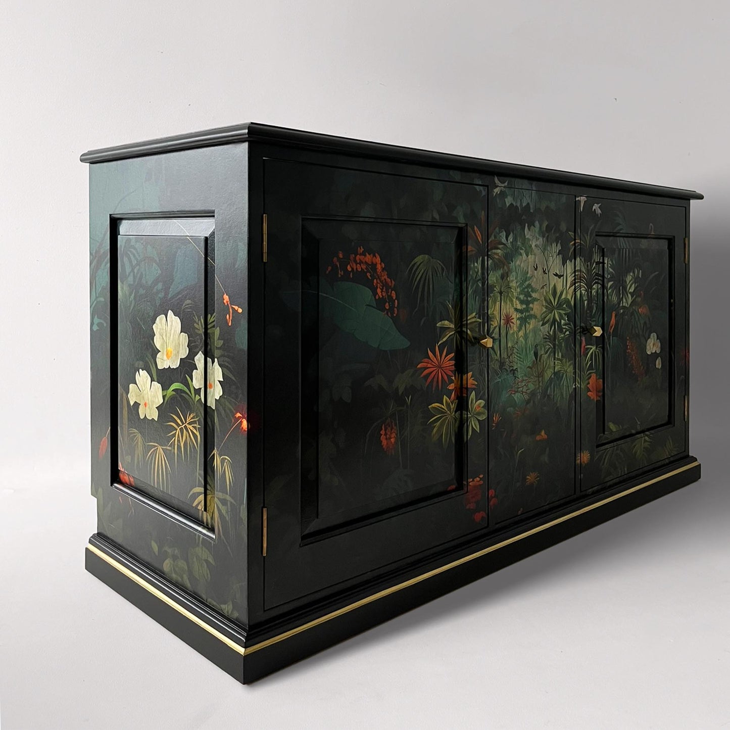Bespoke TV cabinet with exotic rainforest design