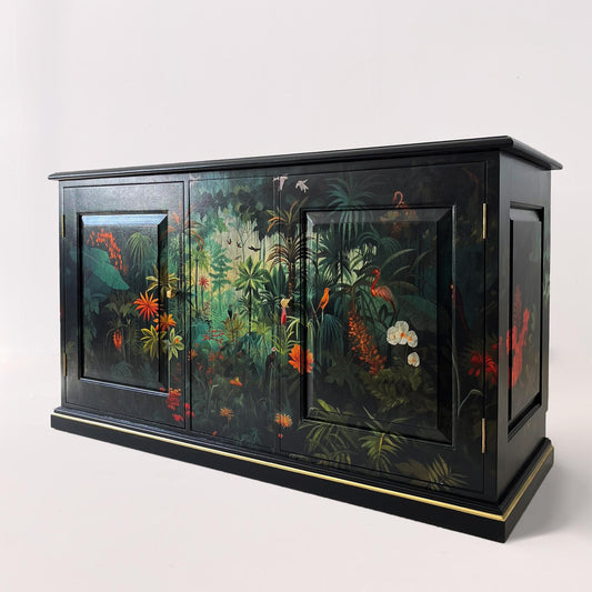 Bespoke TV cabinet with exotic rainforest design