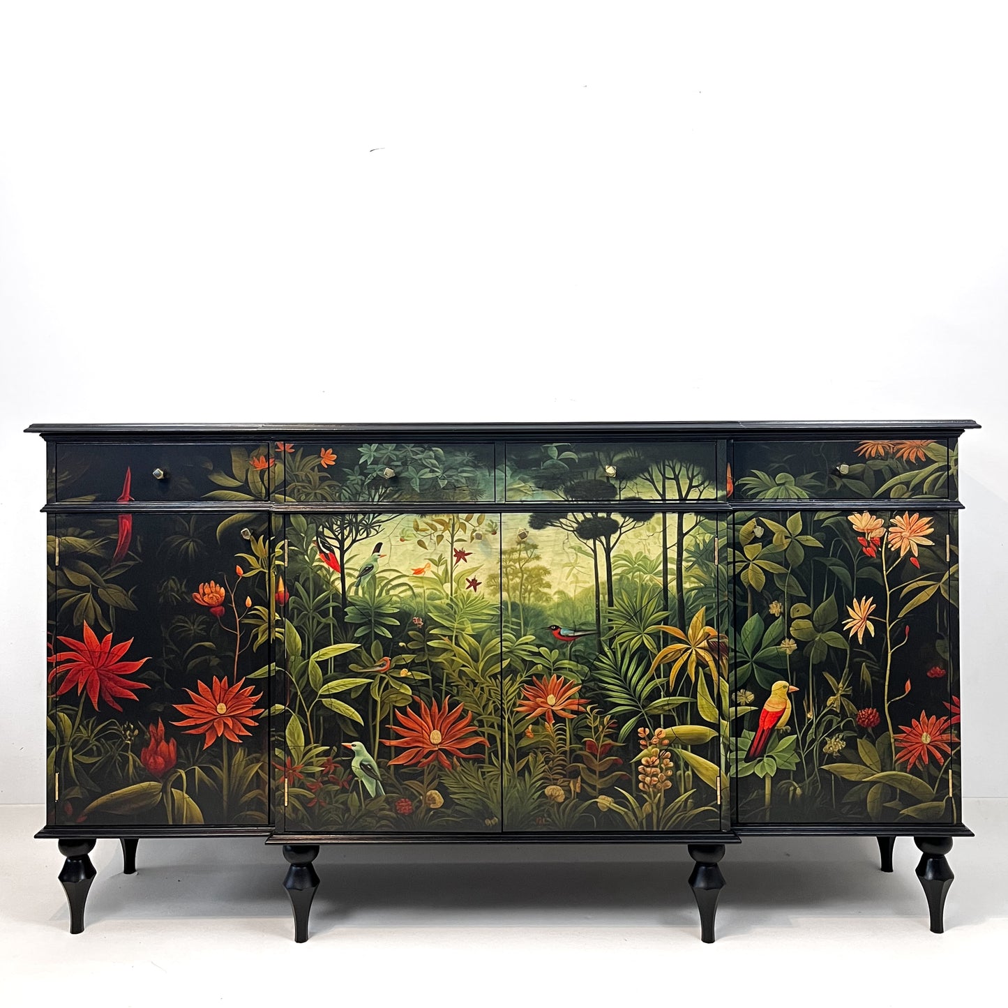 Large vintage sideboard with tropical forest design
