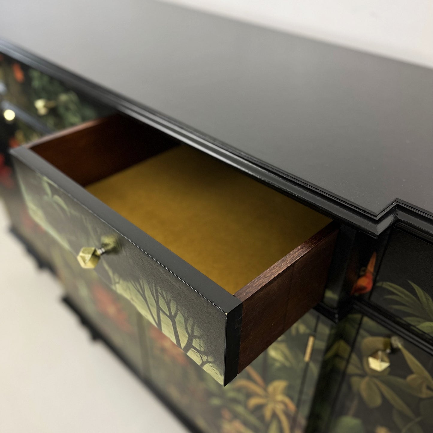 Large vintage sideboard with tropical forest design
