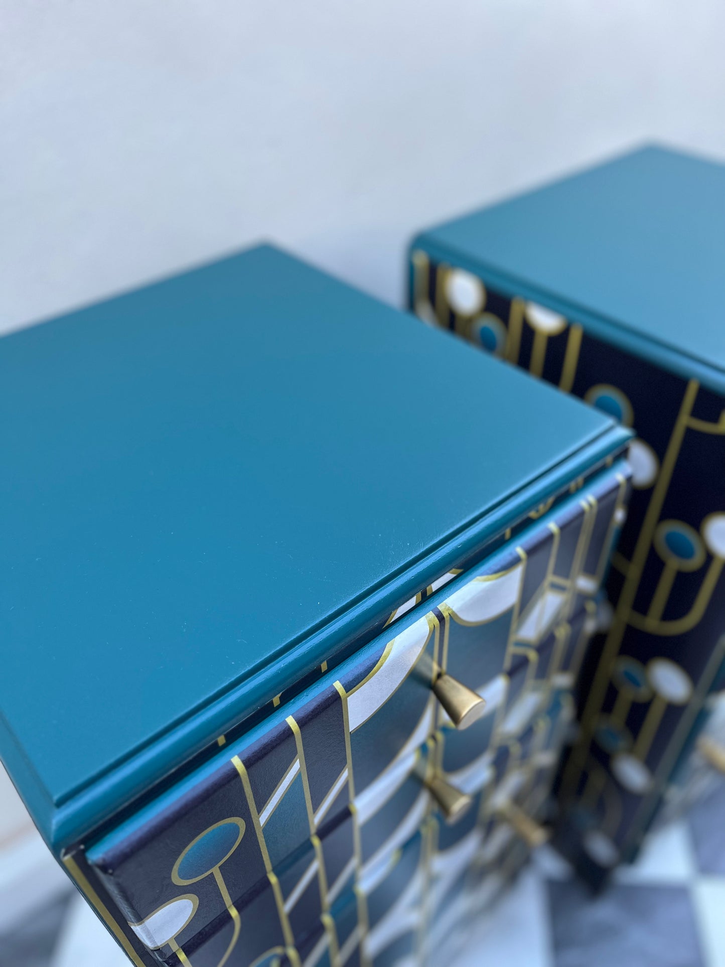 Set of bedside tables geometric oriental design