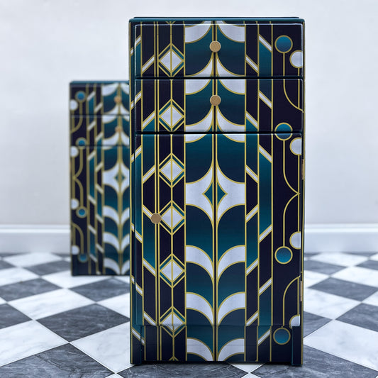Set of bedside tables geometric oriental design
