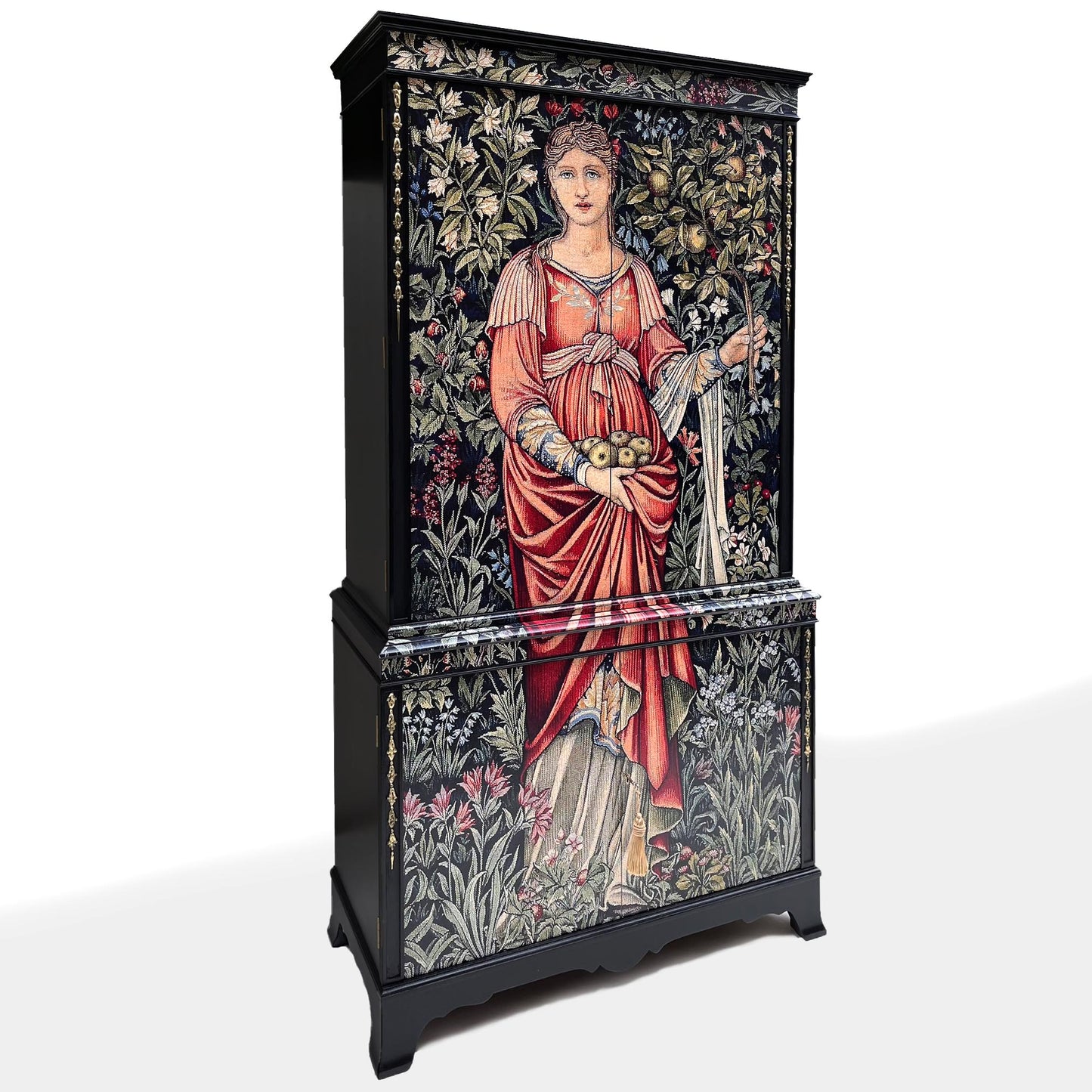 Antique style drinks cabinet with Pomona tapestry design