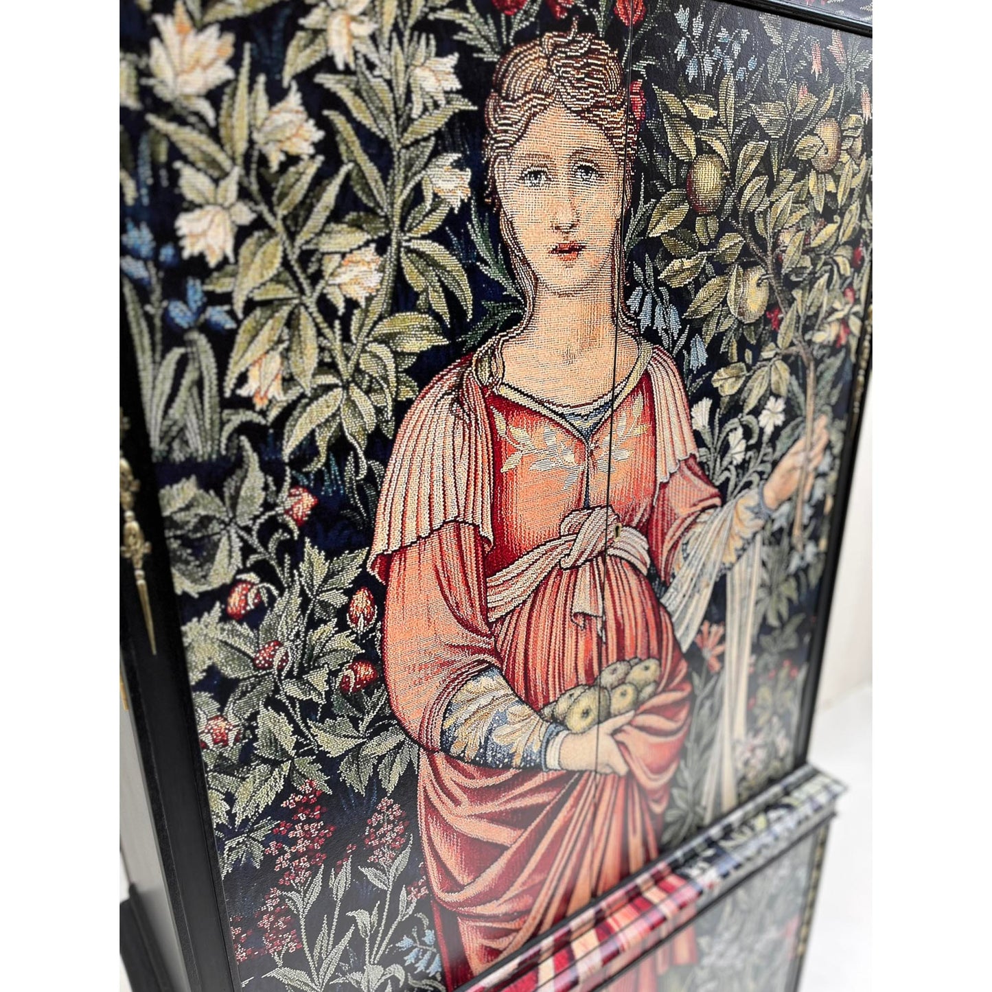 Antique style drinks cabinet with Pomona tapestry design