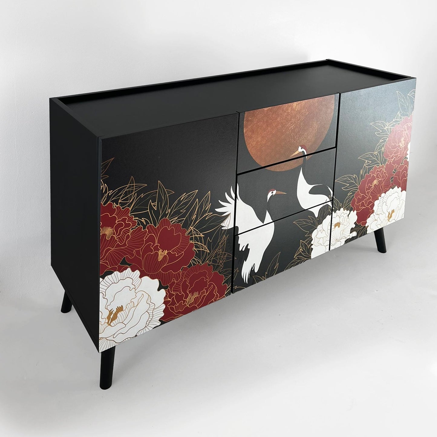 Small modern sideboard with floral Oriental design
