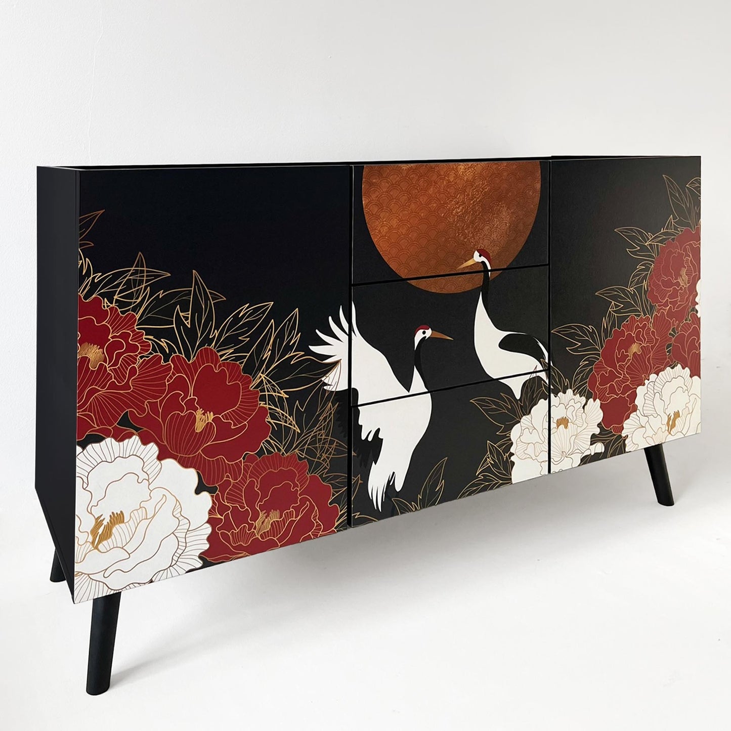 Small modern sideboard with floral Oriental design