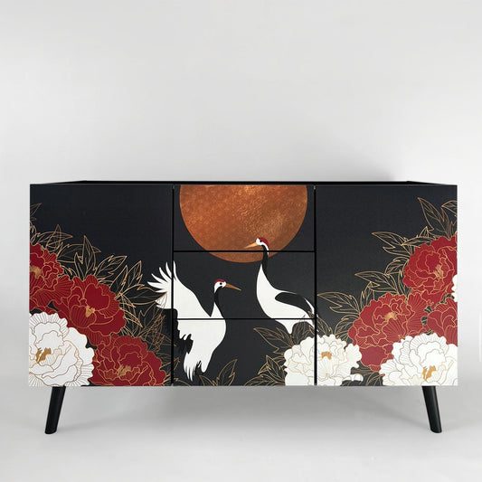 Small modern sideboard with floral Oriental design