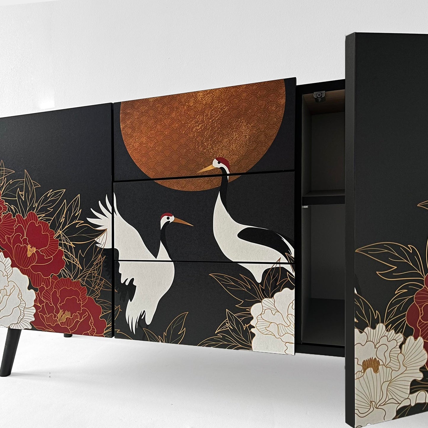 Small modern sideboard with floral Oriental design