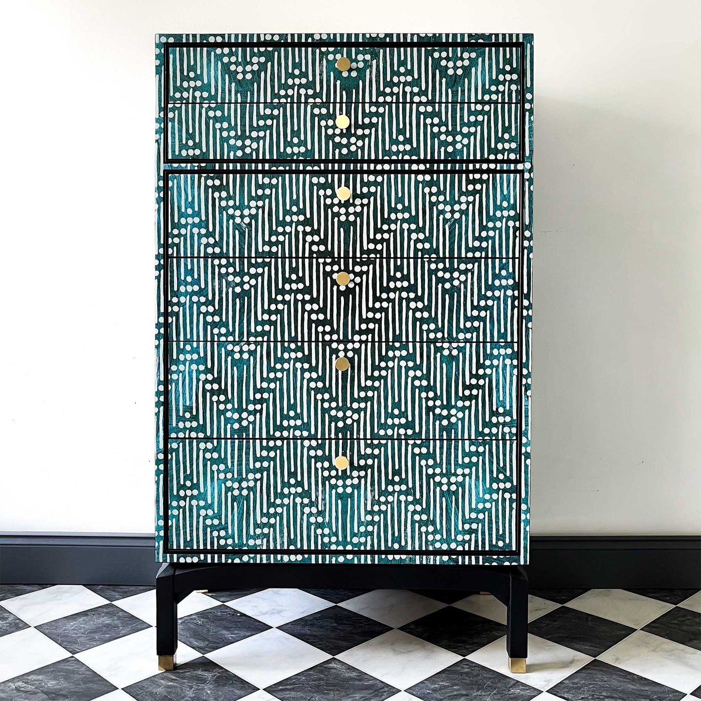 Bespoke G-Plan geometric tall boy chest of drawers