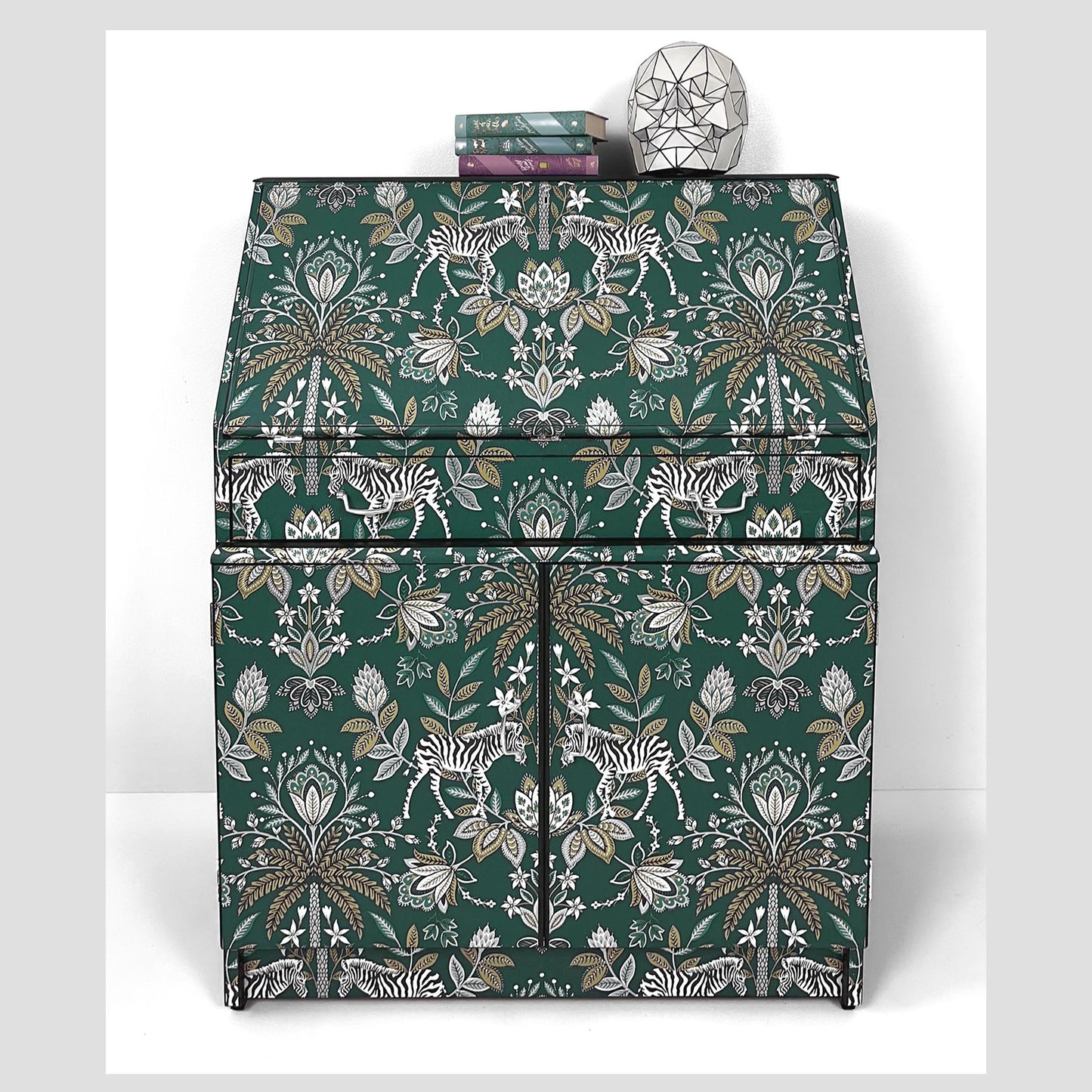 Upcycled  black bureau with green jungle design