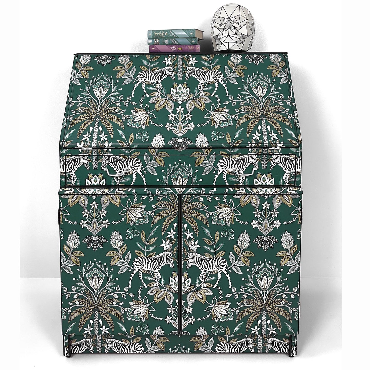 Upcycled  black bureau with green jungle design