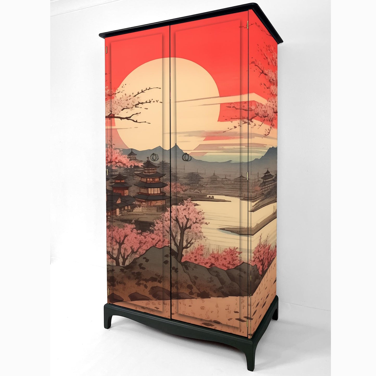 Upcycled vintage wardrobe with opulent Japanese art