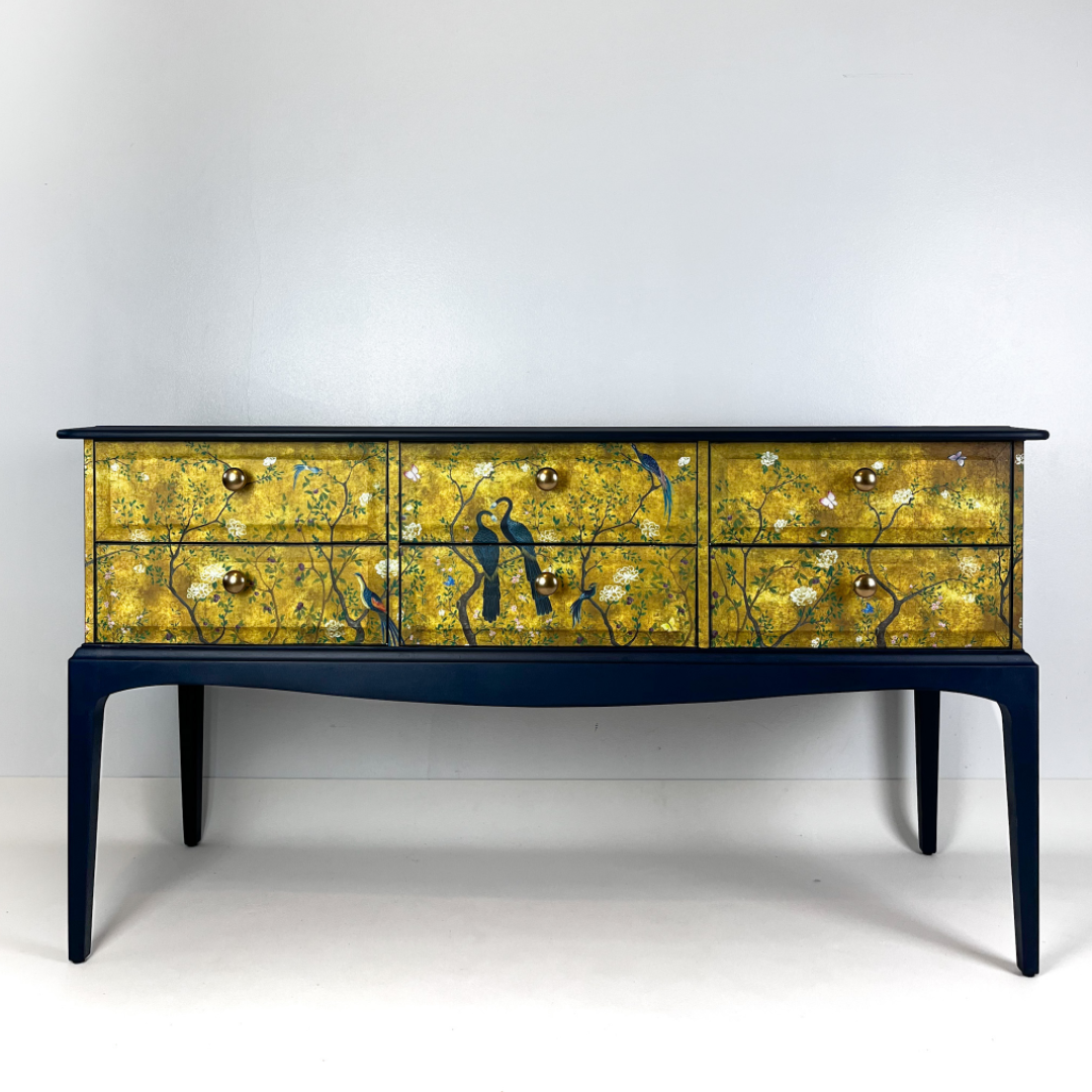 upcycled dresser drawers - with gold bird design