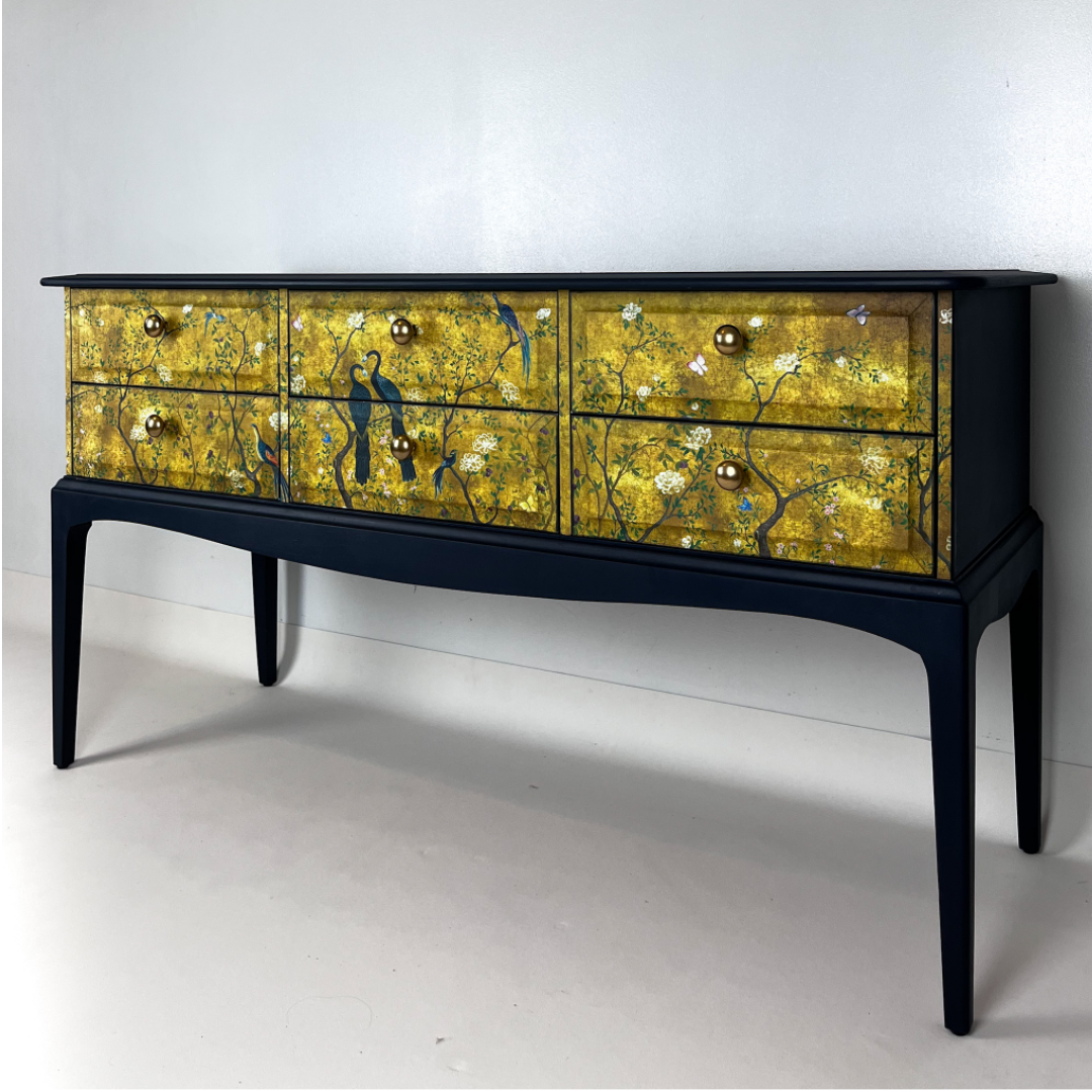 upcycled dresser drawers - with gold bird design